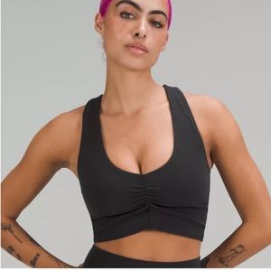Ruched Nulu Long-line Yoga Bra, black, size 6